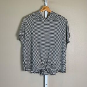 Kim & Cami Striped Hooded Tie Front Top